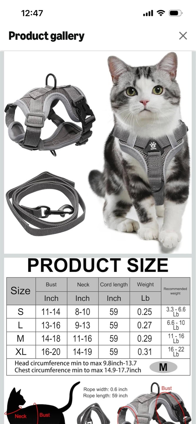 Adjustable Cat and Dog Harness and Leash Set (Grey XL) - photo 4