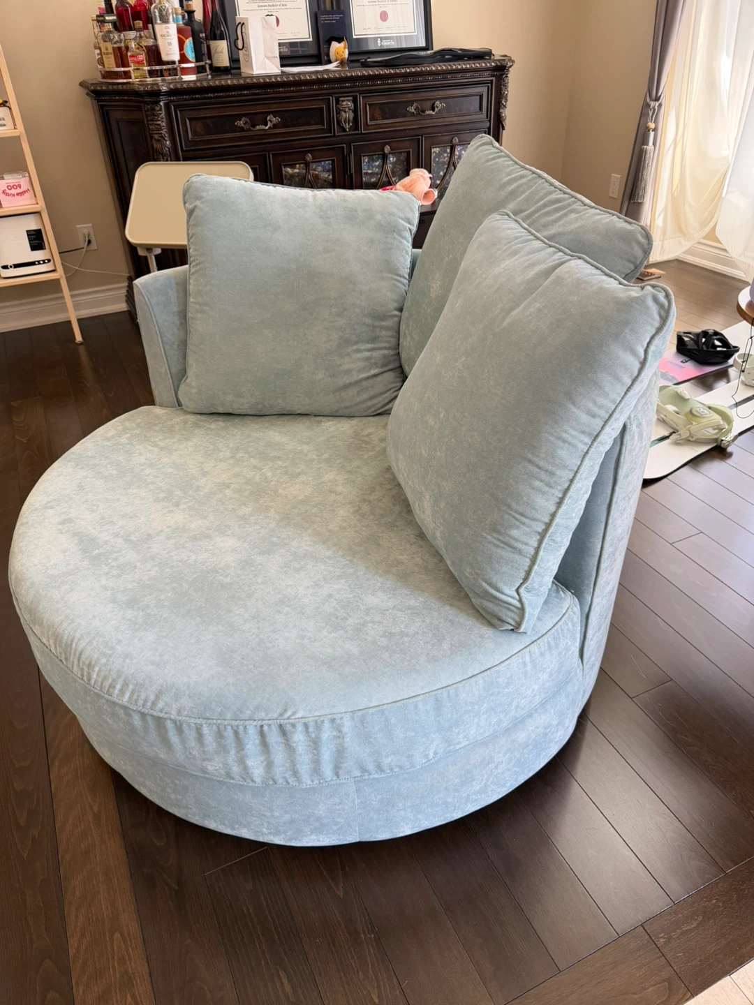 360 rotatable Light Blue Swivel Armchair - photo 2