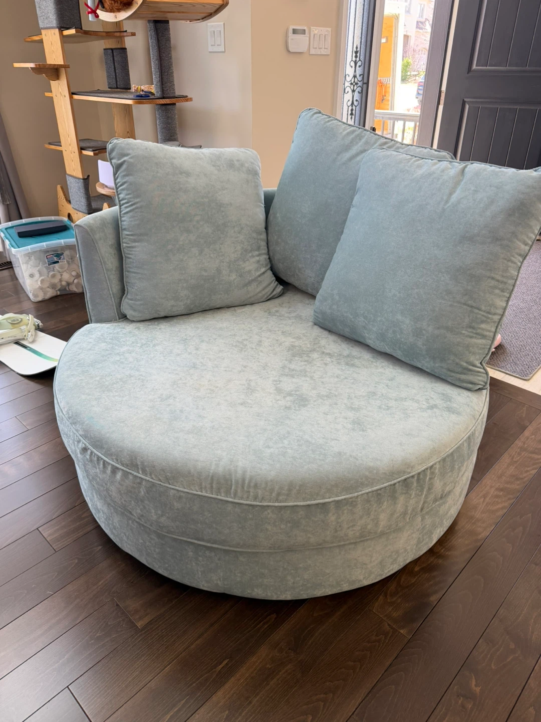 360 rotatable Light Blue Swivel Armchair