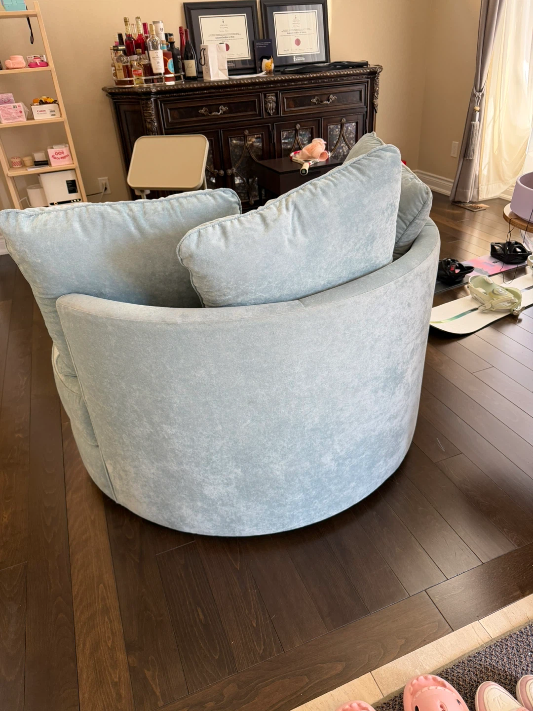 360 rotatable Light Blue Swivel Armchair - photo 3