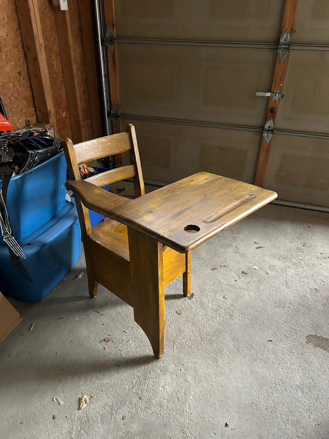 Vintage Wooden School Desk with Chair