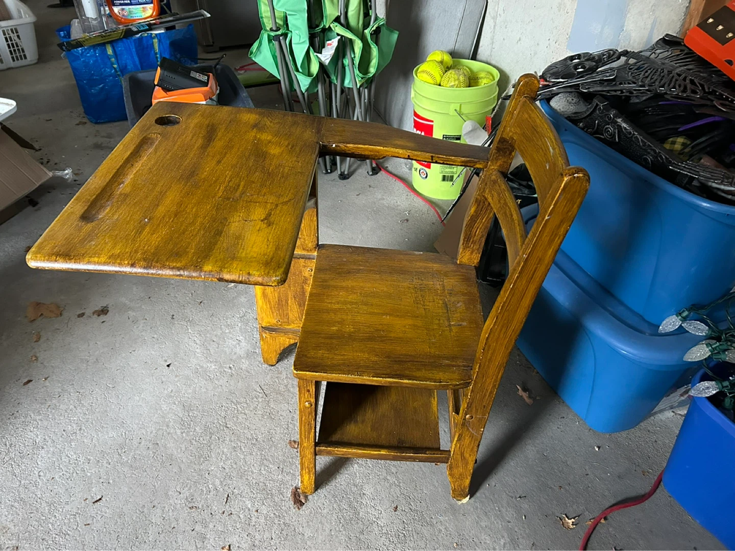 Vintage Wooden School Desk with Chair - photo 2