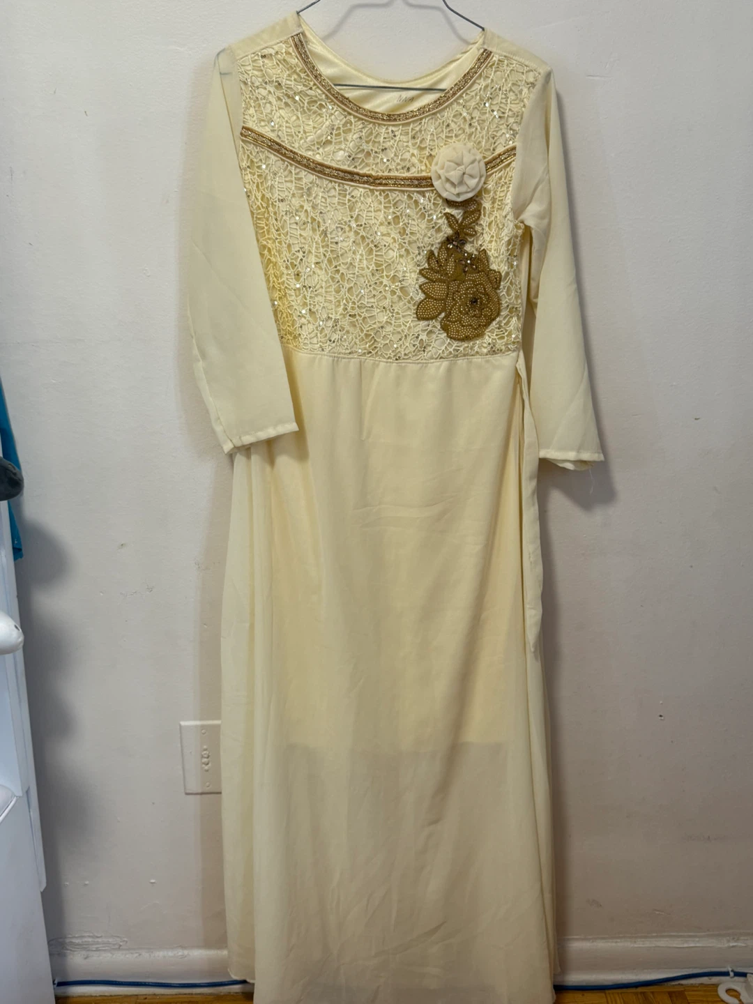 Women's Cream Lace and Sequin Maxi Dress