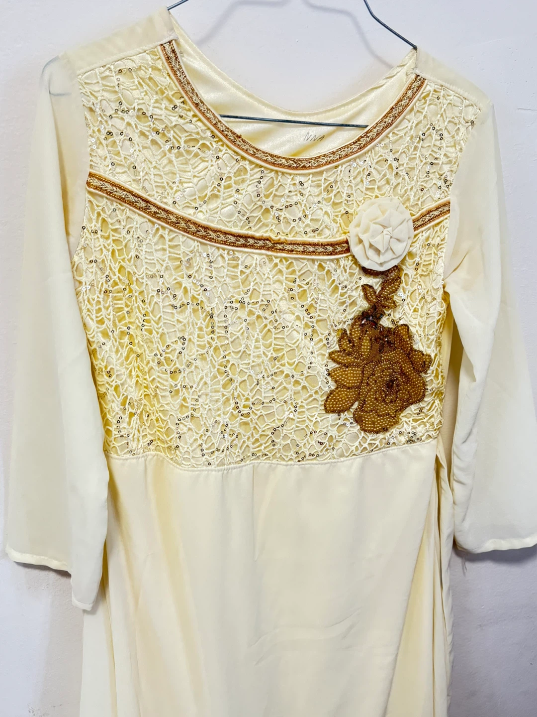 Women's Cream Lace and Sequin Maxi Dress - photo 2