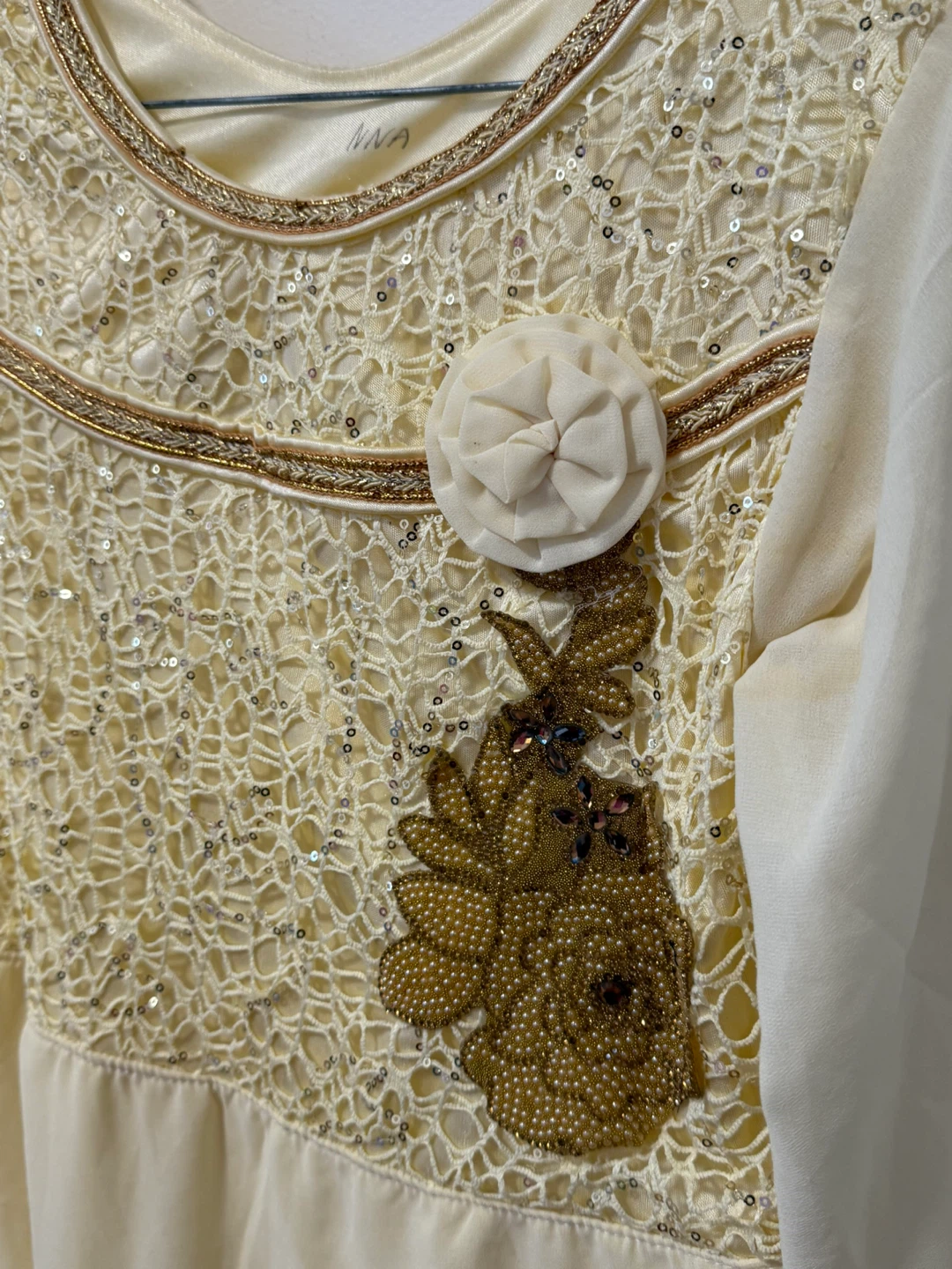 Women's Cream Lace and Sequin Maxi Dress - photo 3