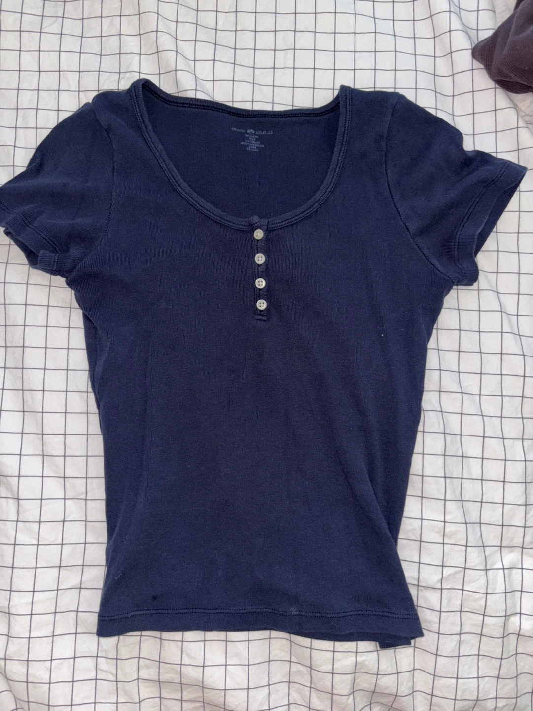 Brandy Melville Navy Blue Ribbed Henley Top