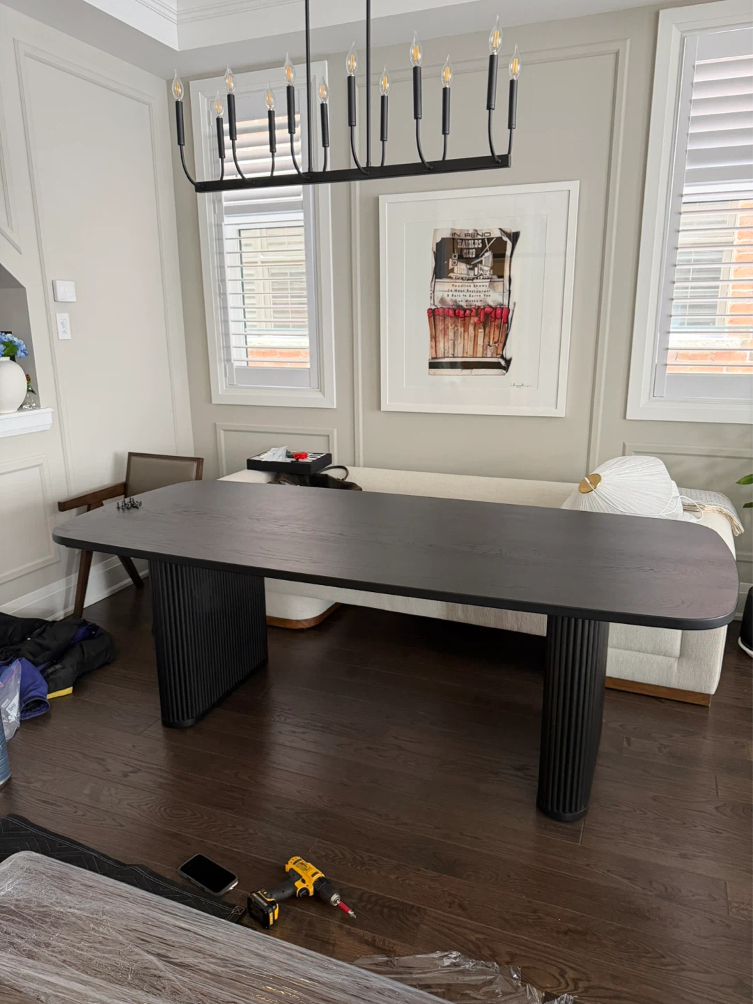 CRATE & BARREL Walton Ribbed Leg Dining Table - Charcoal Finish