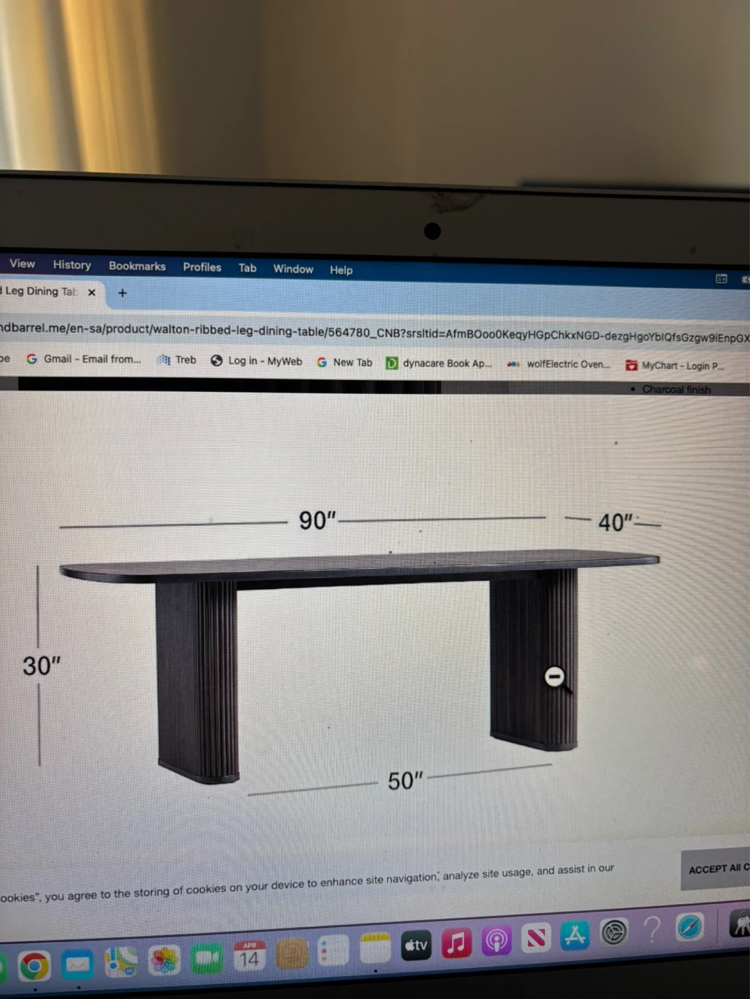 CRATE & BARREL Walton Ribbed Leg Dining Table - Charcoal Finish - photo 4