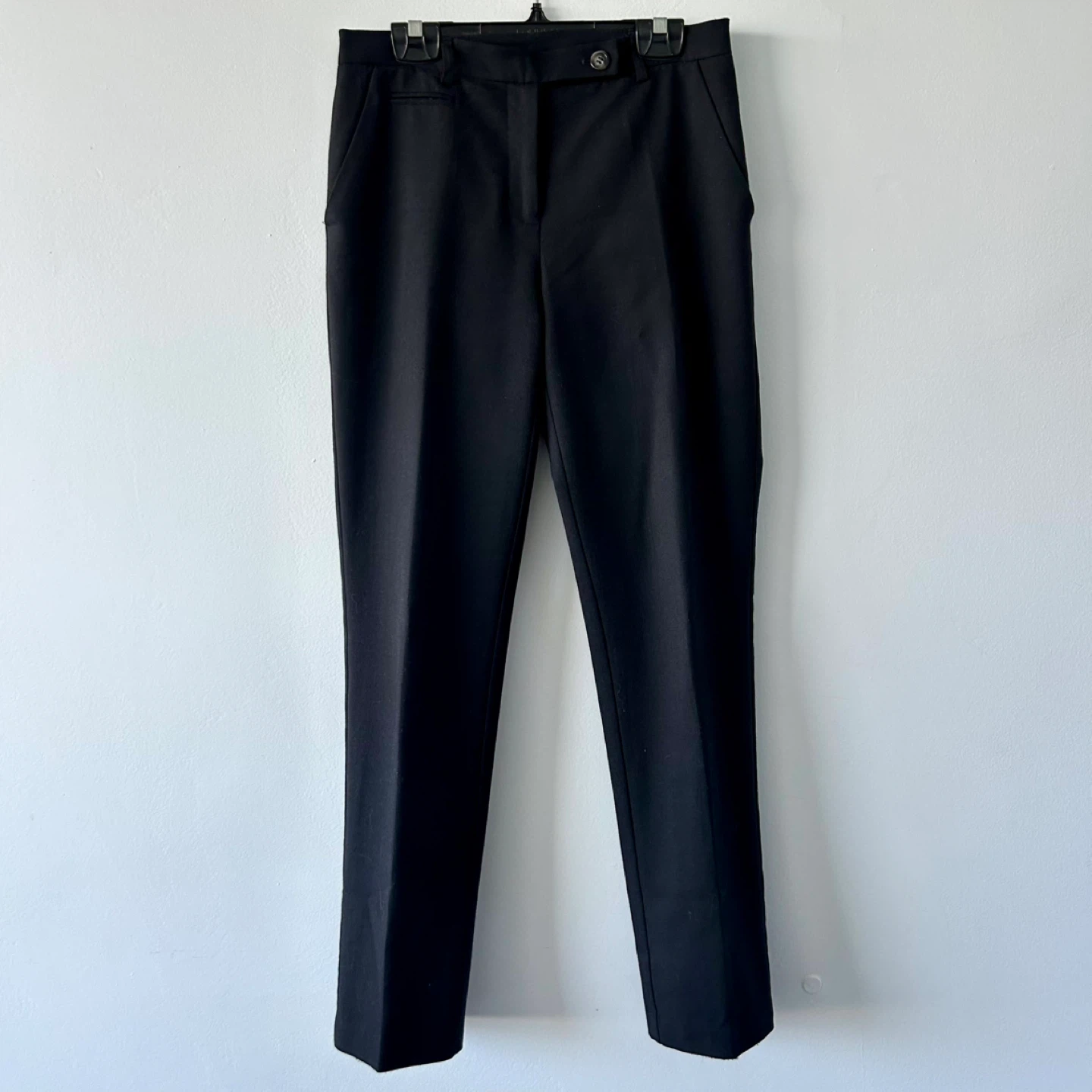 Black wool-blend mid rise straight leg trousers 2