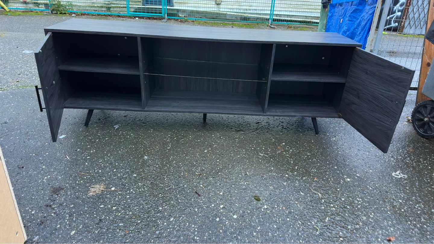 Dark Wood Entertainment Unit with Glass Shelf - photo 4