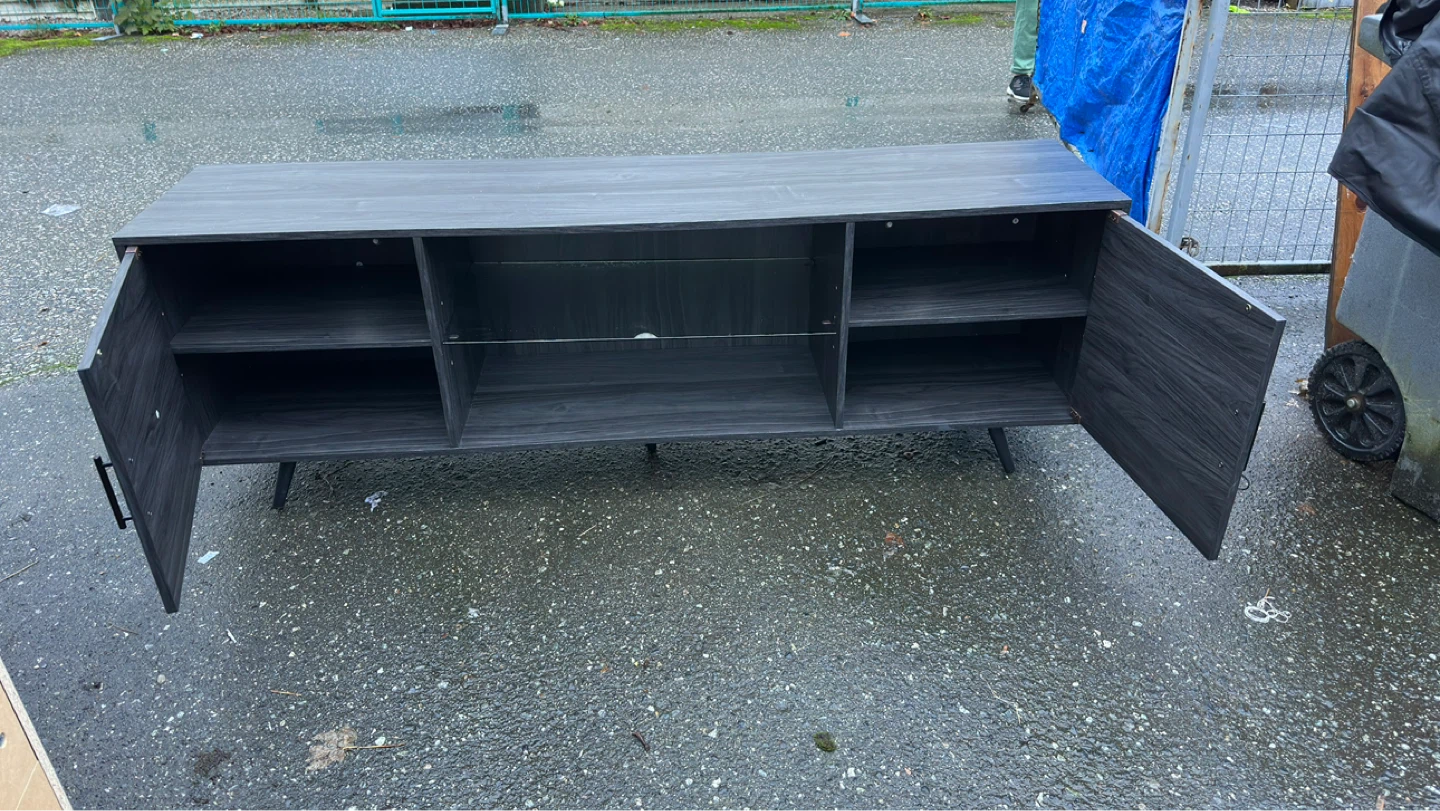 Dark Wood Entertainment Unit with Glass Shelf - photo 5