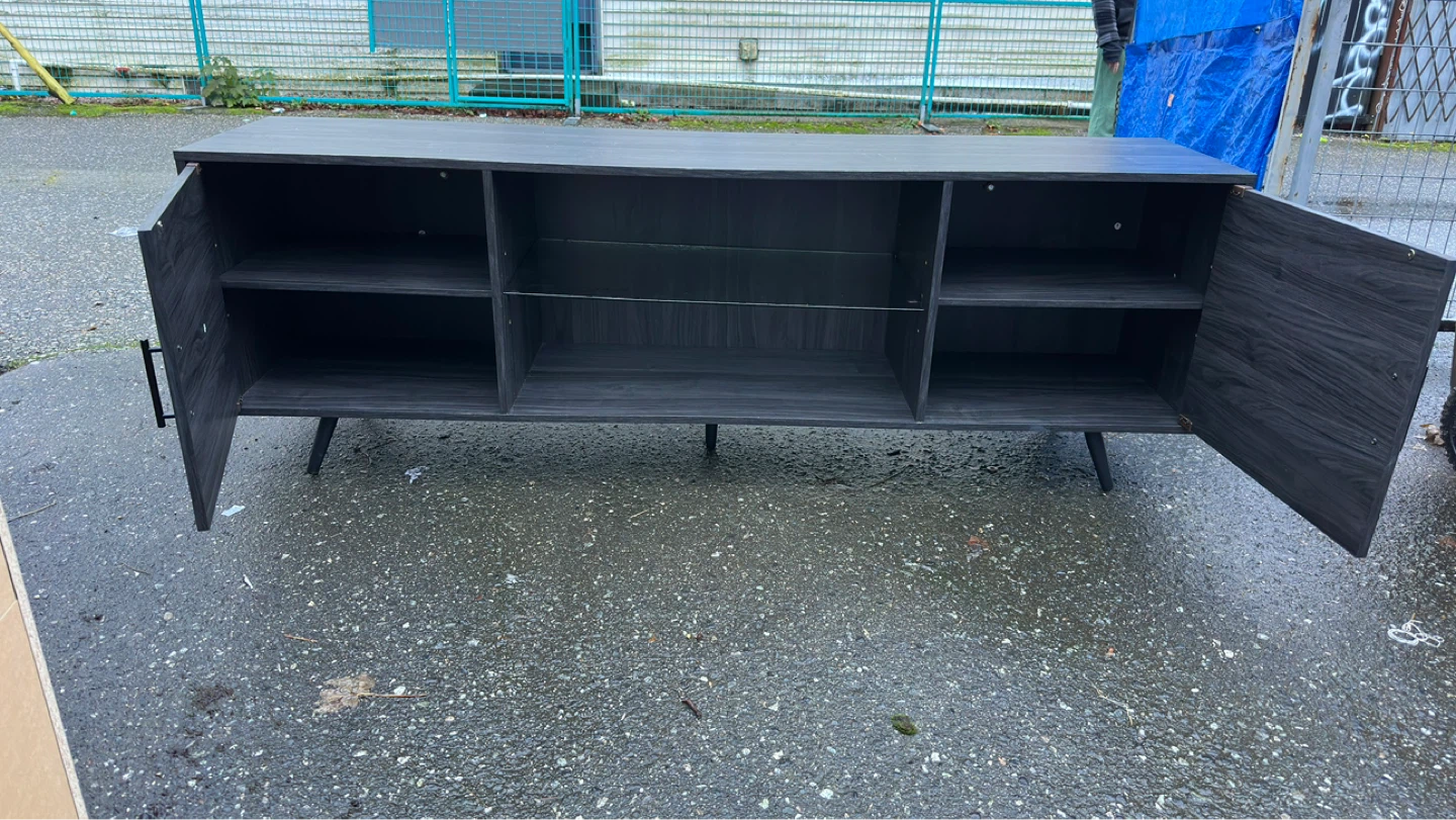Dark Wood Entertainment Unit with Glass Shelf - photo 3