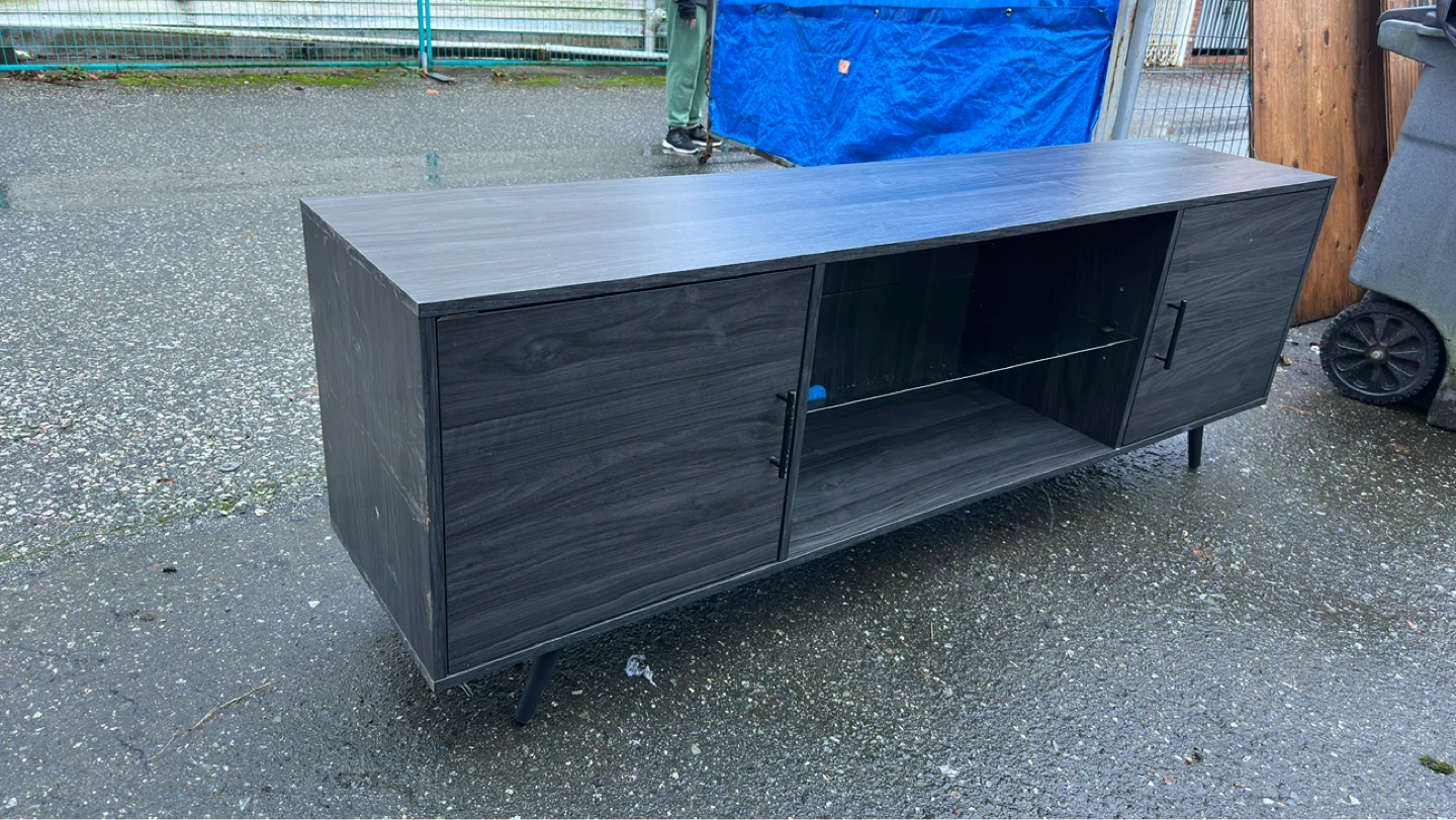 Dark Wood Entertainment Unit with Glass Shelf