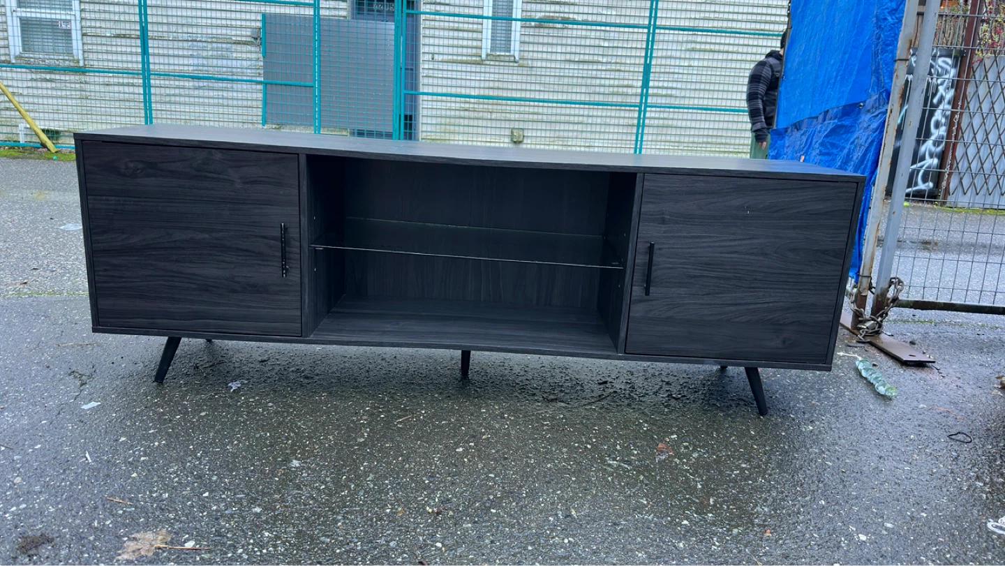 Dark Wood Entertainment Unit with Glass Shelf - photo 2