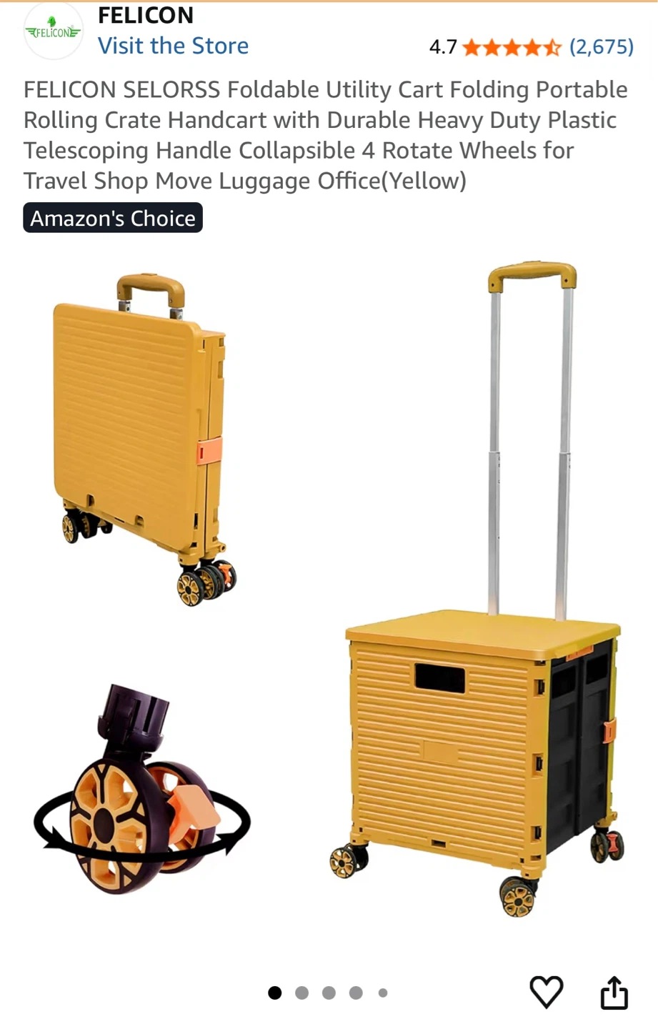 FELICON Foldable Utility Cart - Yellow