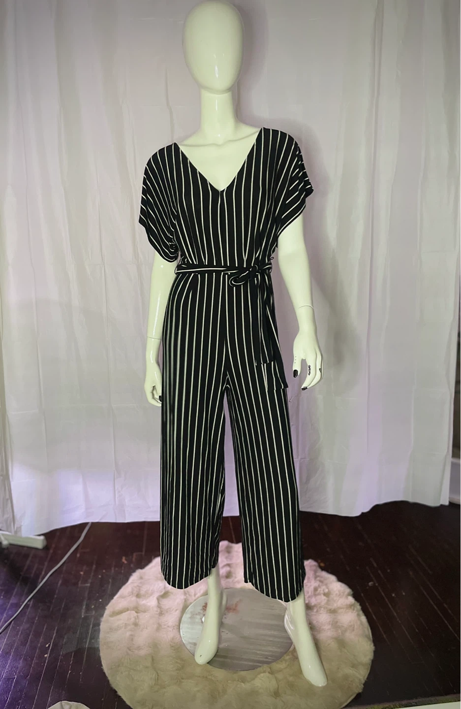 Black and White Striped Jumpsuit