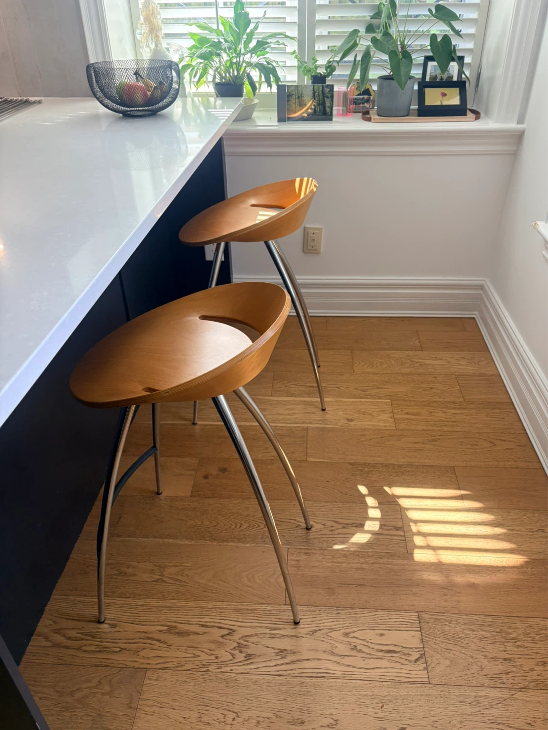 Wooden Swivel Seat Counter Stools w/ Chrome Legs