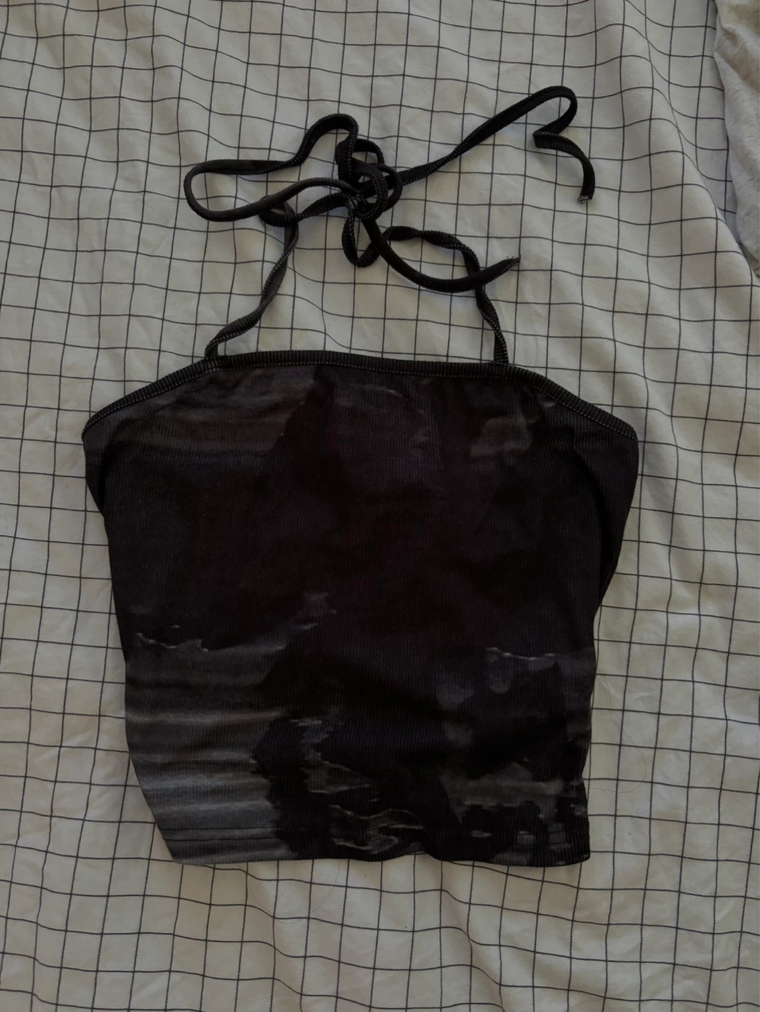 Tie Die Black Halter Neck Crop Top - photo 2