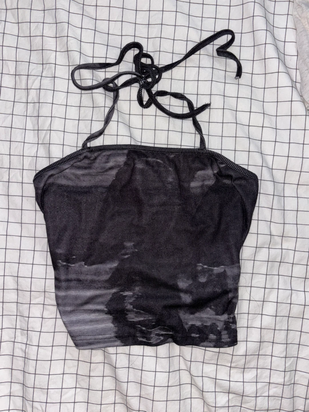 Tie Die Black Halter Neck Crop Top