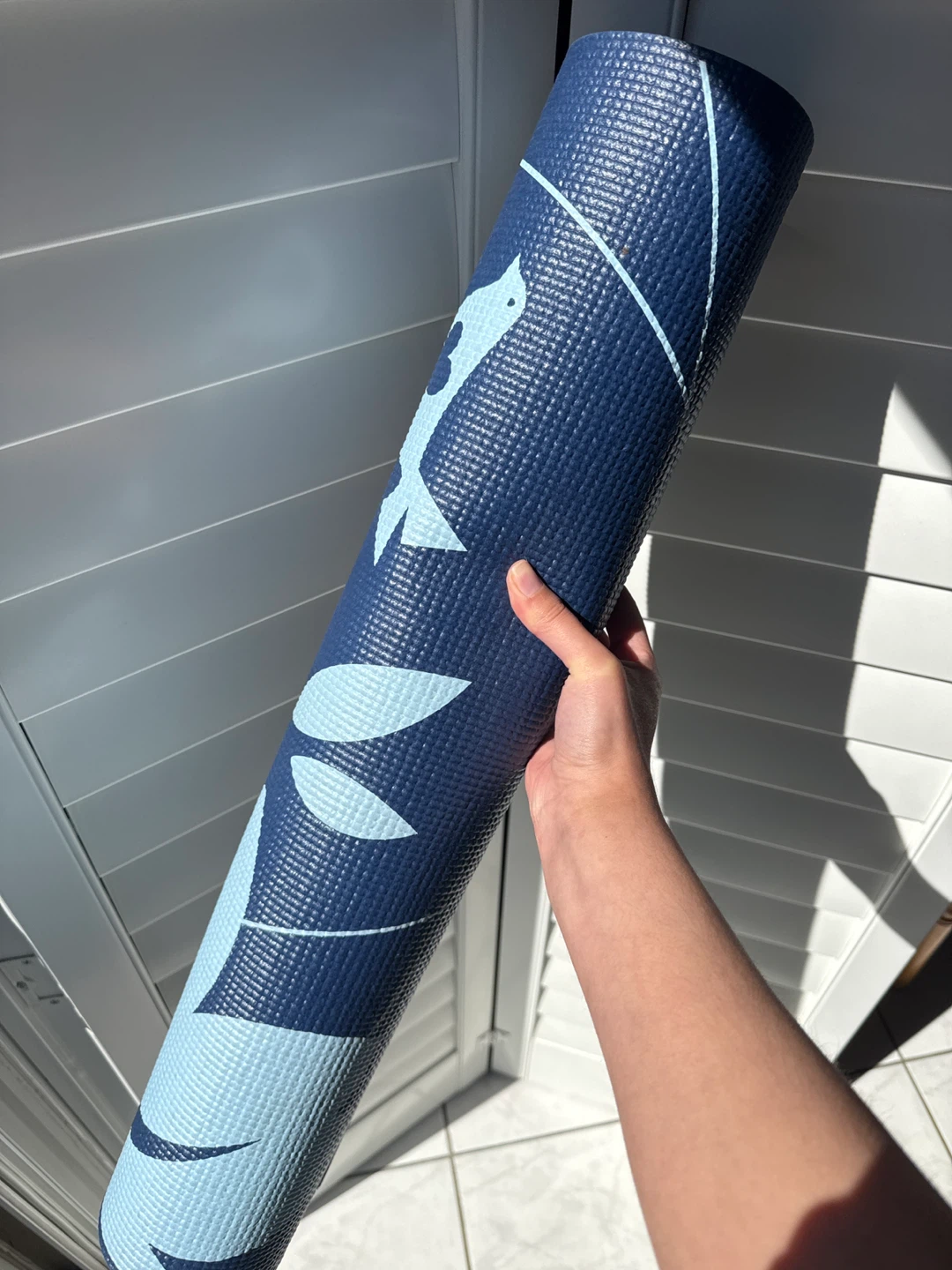 Blue Yoga Mat with Floral and Bird Design - photo 2