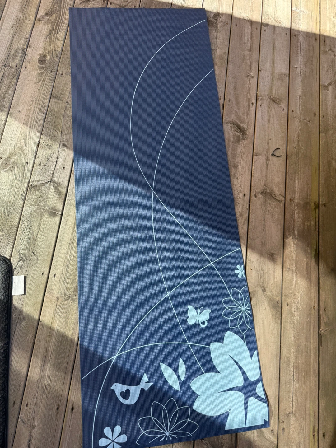 Blue Yoga Mat with Floral and Bird Design