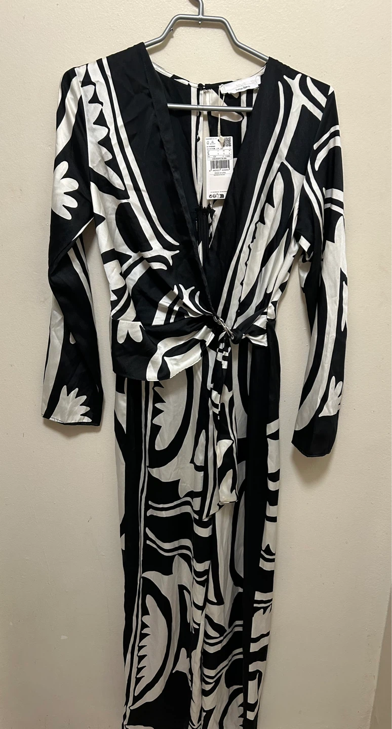Mango Black & White Print Wrap Dress Size S