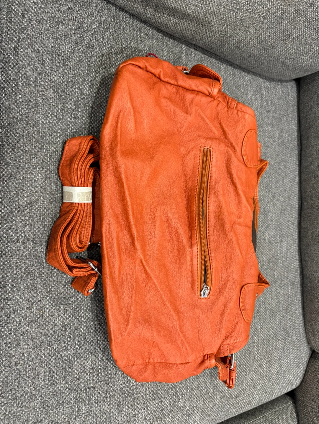 Orange Faux Leather Handbag with Adjustable Strap - photo 2