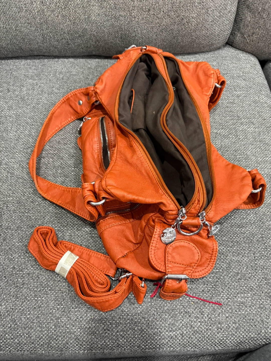 Orange Faux Leather Handbag with Adjustable Strap - photo 3