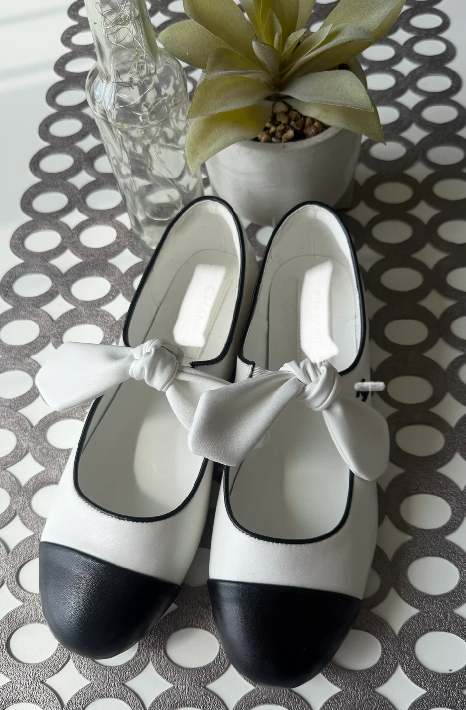 White and Black  Flats with Bows