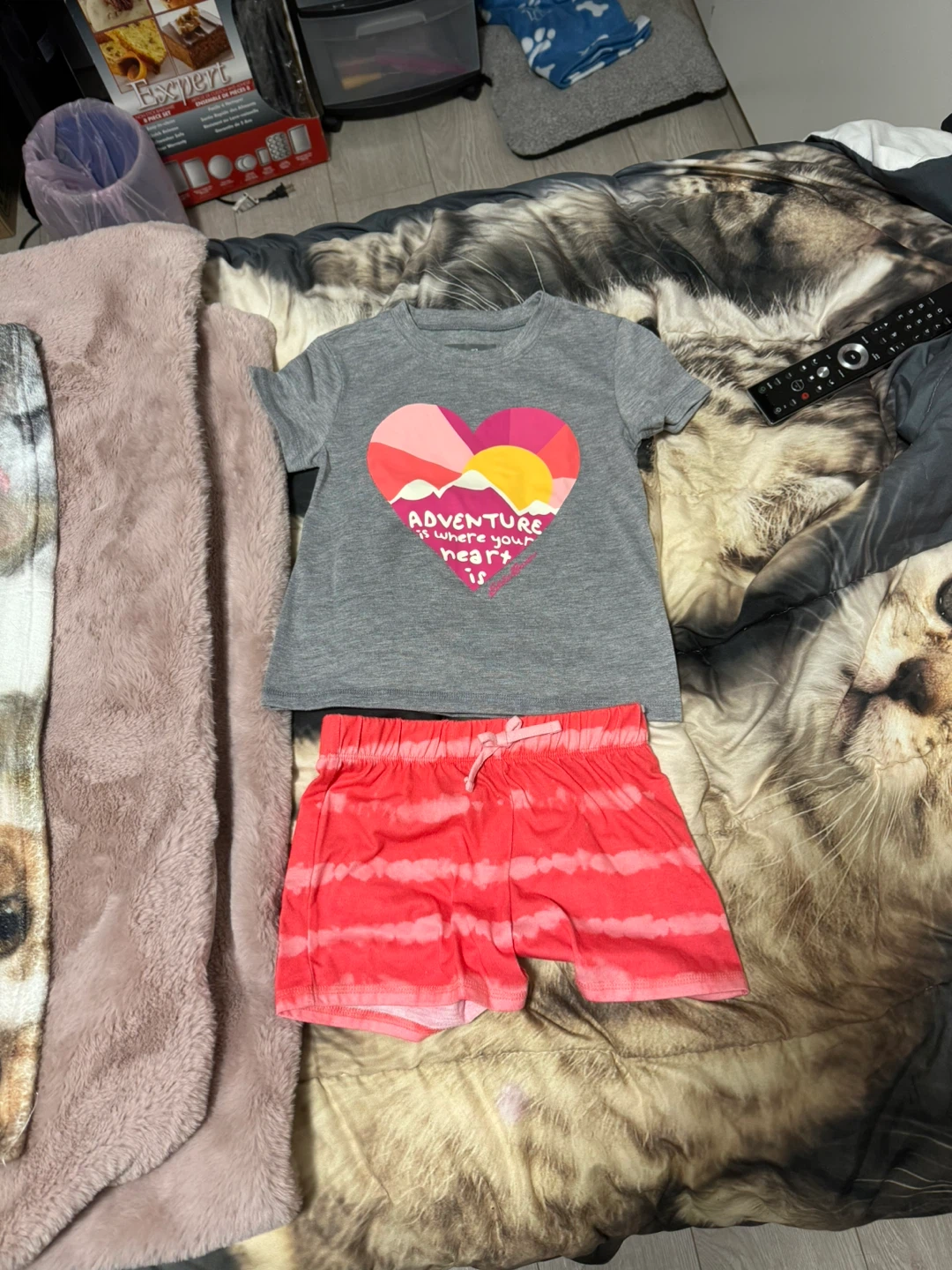 Kids Grey 'Adventure' T-Shirt and Red Shorts Set