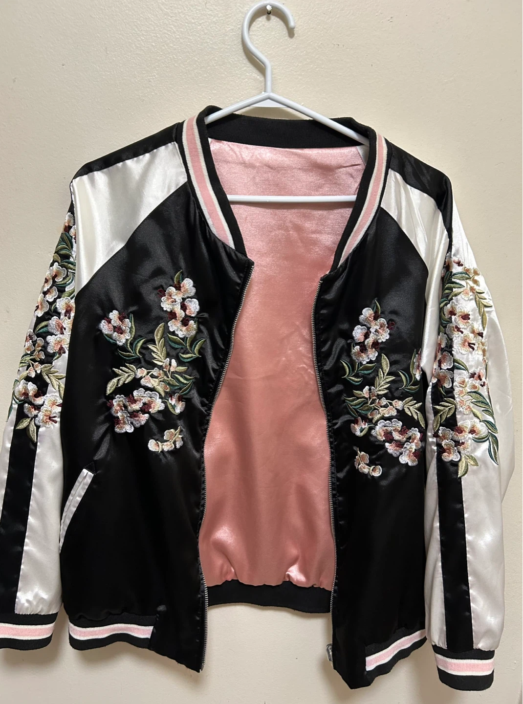 Reversible Satin Embroidered Bomber Jacket