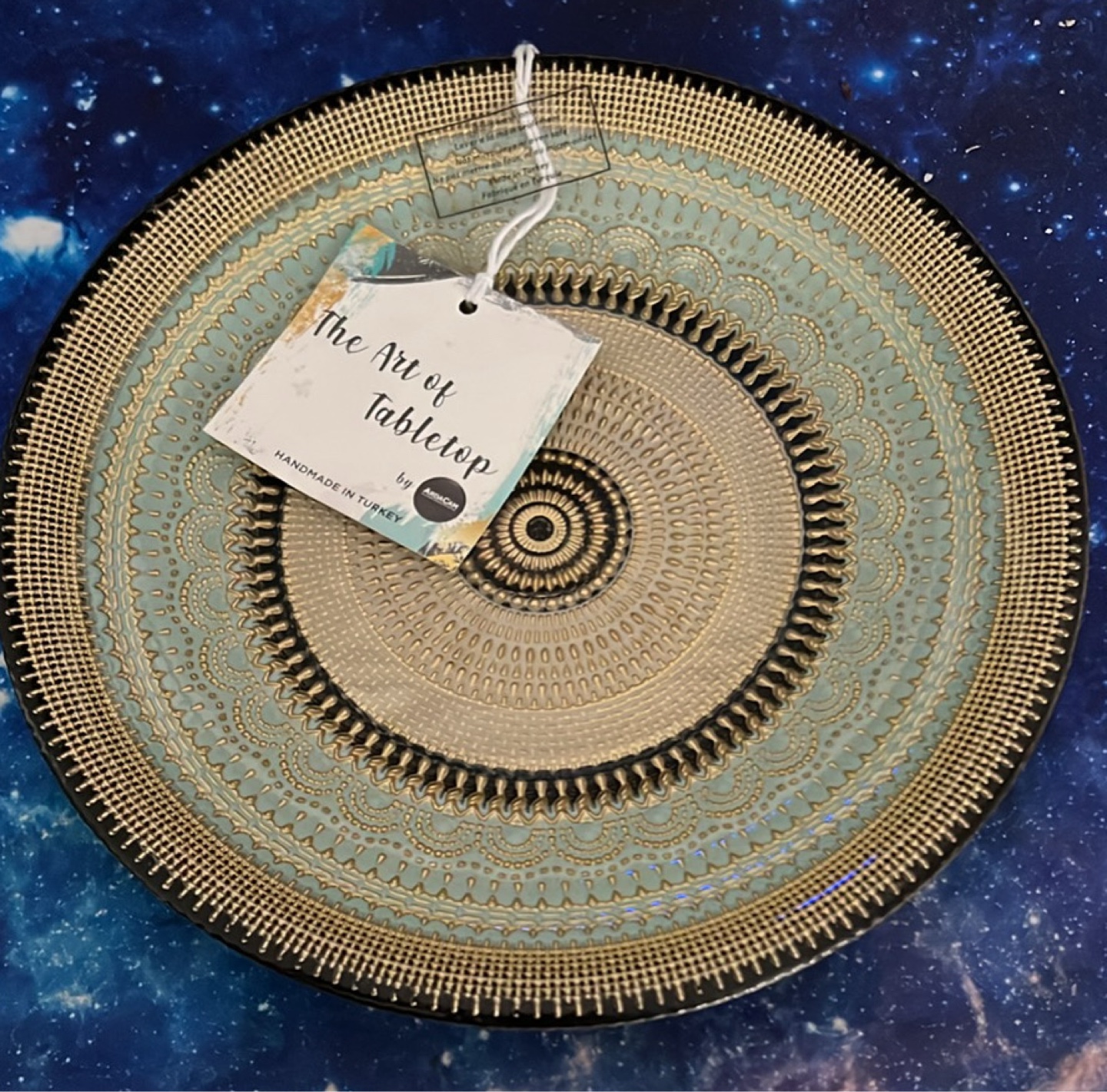 Turkish Glass 8.5" Salad Plates Hand Painted Oriental Pattern