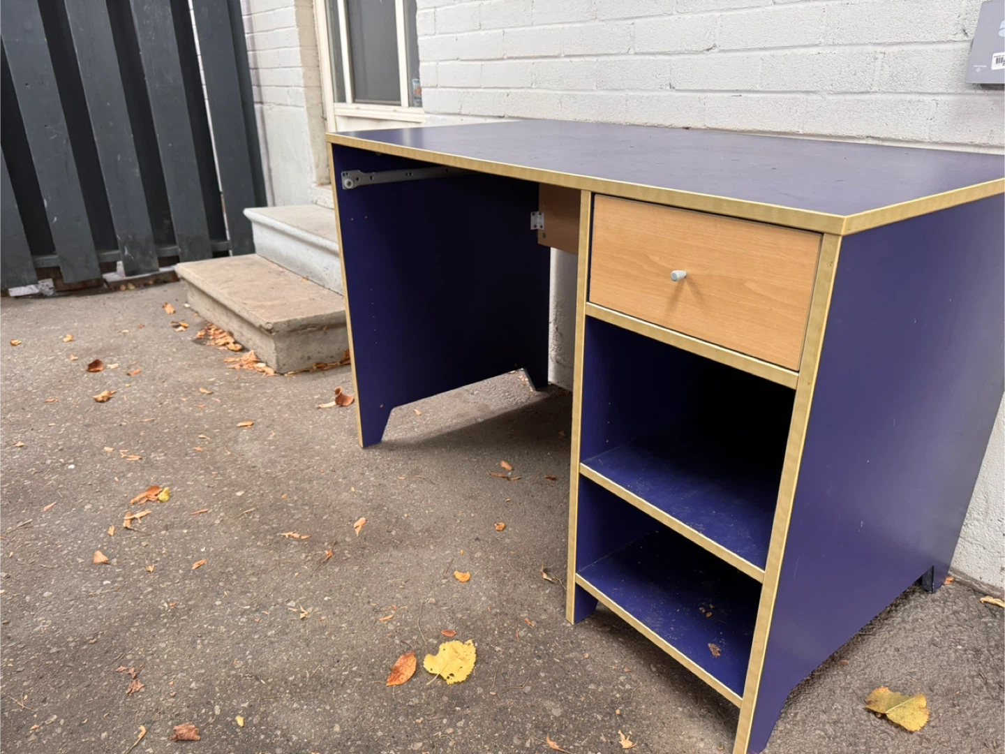 Purple Desk with Drawer and Shelves