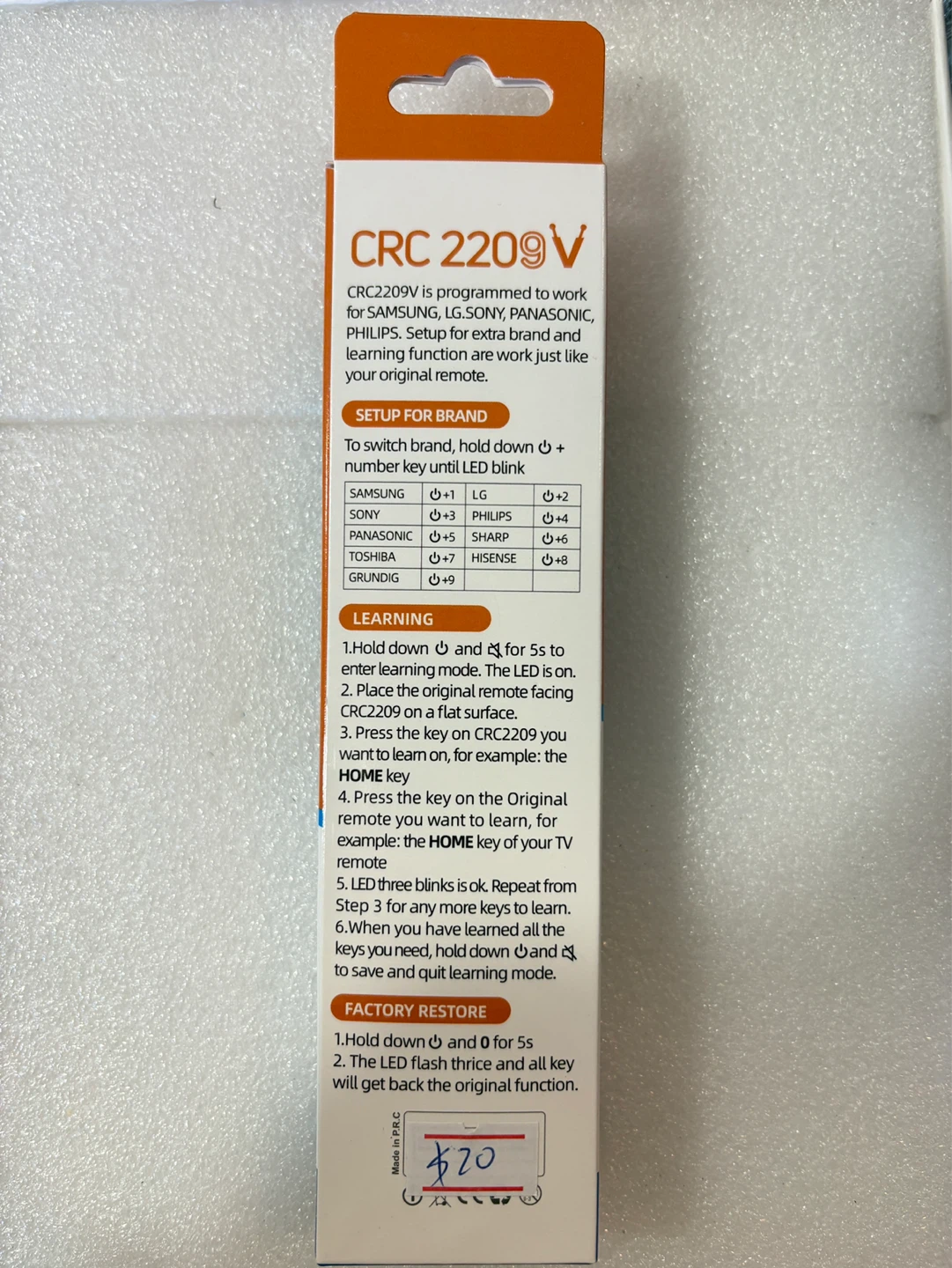CRC 2209V Multifunction LED/LCD TV Remote Control - photo 2