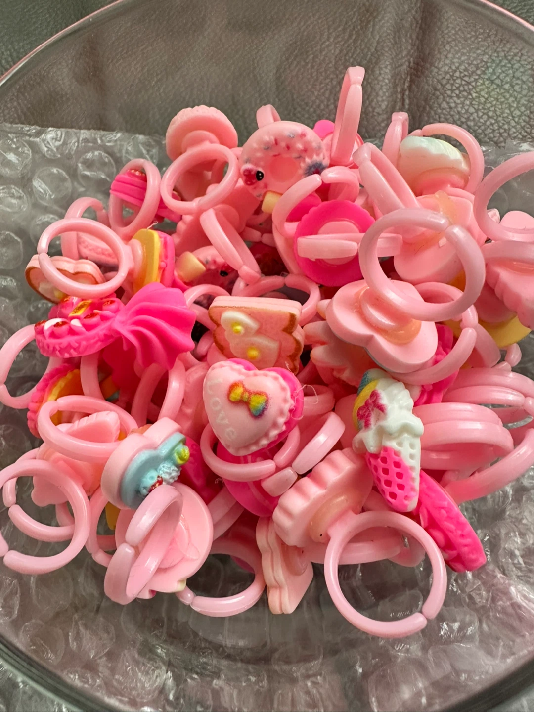Assorted Pink Toy Rings with Charms