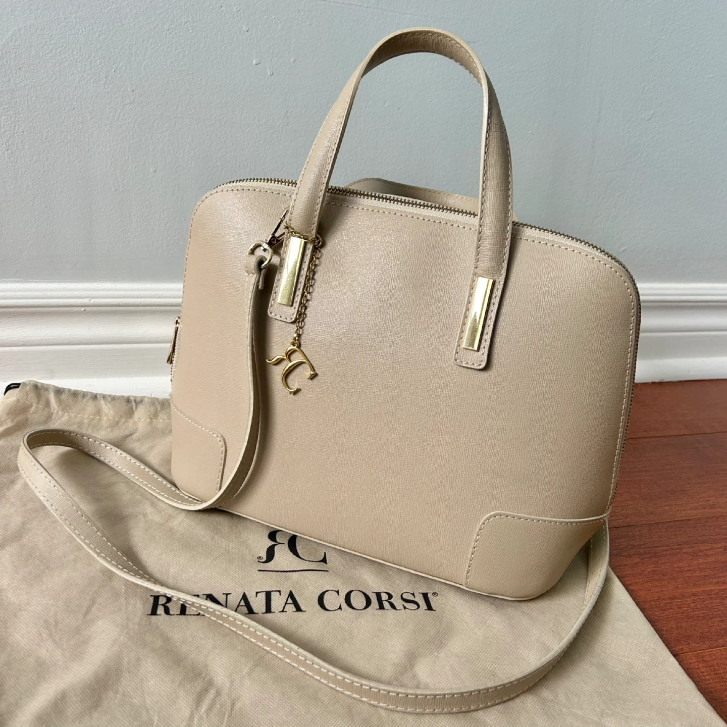 Renata Corsi taupe leather structured handbag - Made in Italy