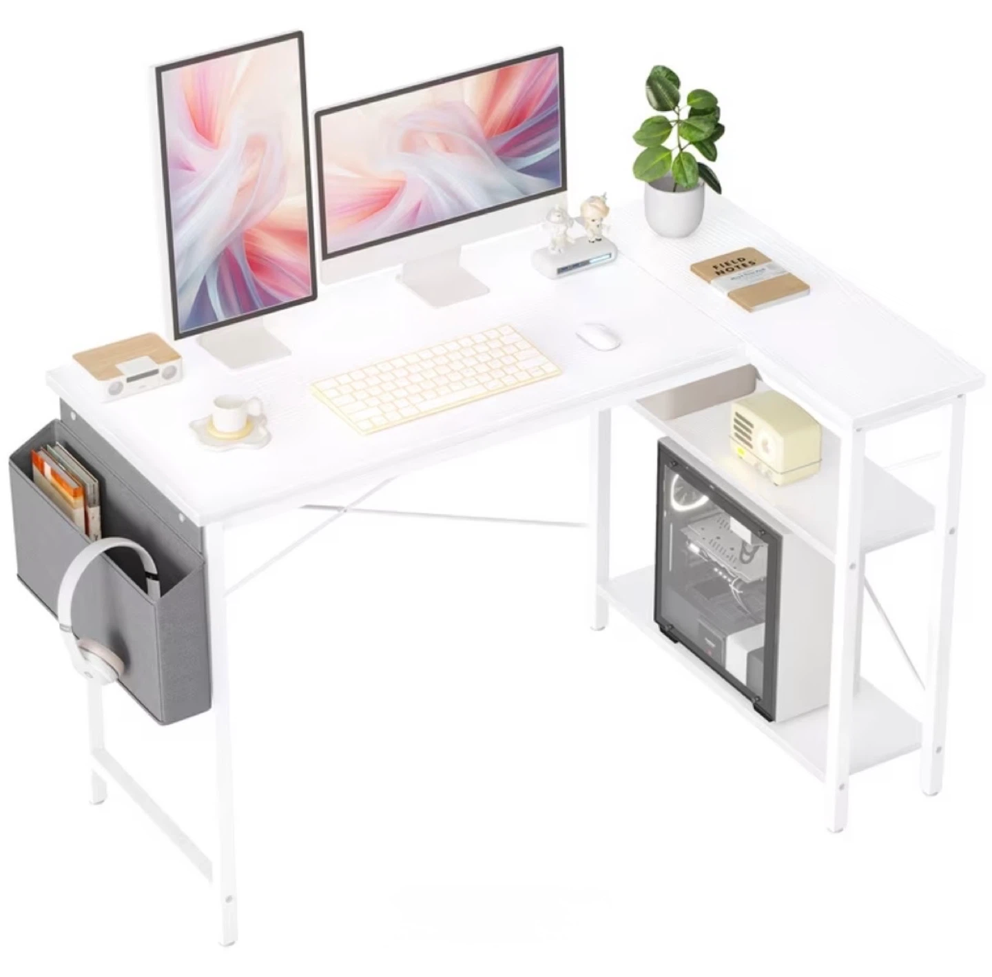 White L-Shaped Desk with Storage - photo 2