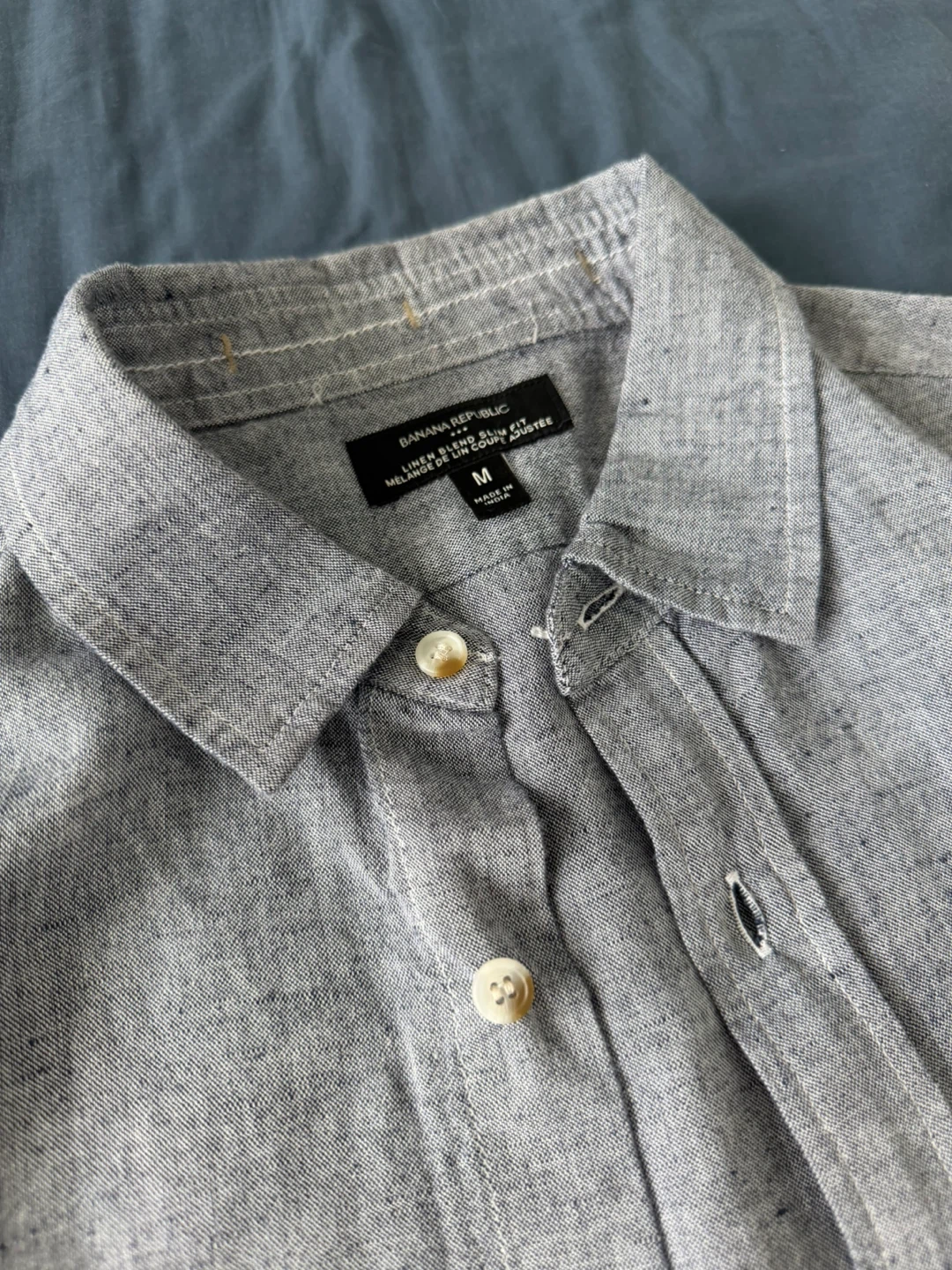 Banana Republic Men's Grey Linen Blend Slim Fit Shirt - Medium