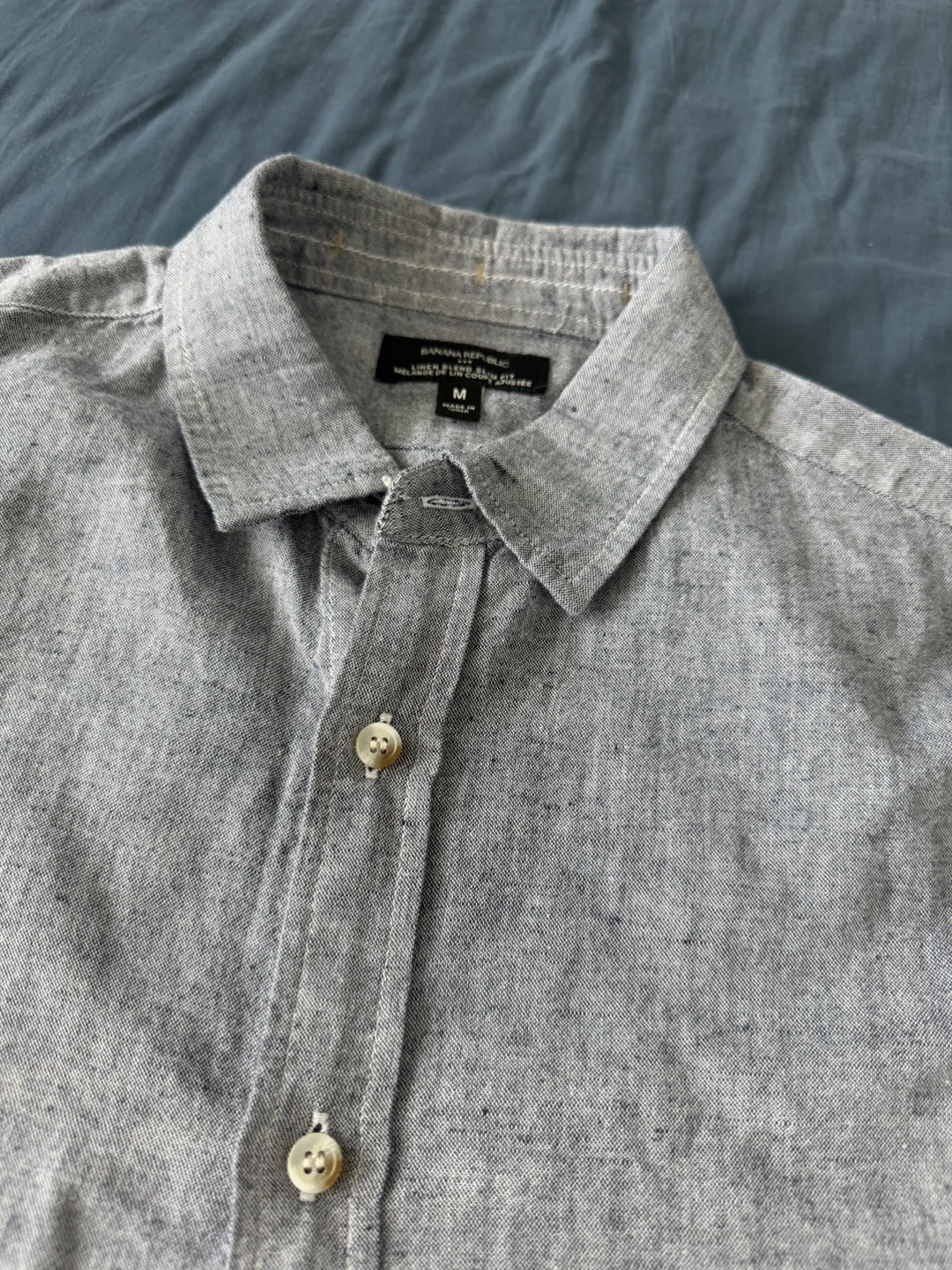 Banana Republic Men's Grey Linen Blend Slim Fit Shirt - Medium - photo 2