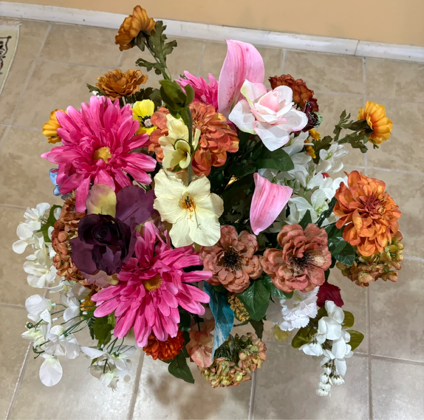 Elegant Decorative Flower Arrangement in Burgundy Vase - photo 5