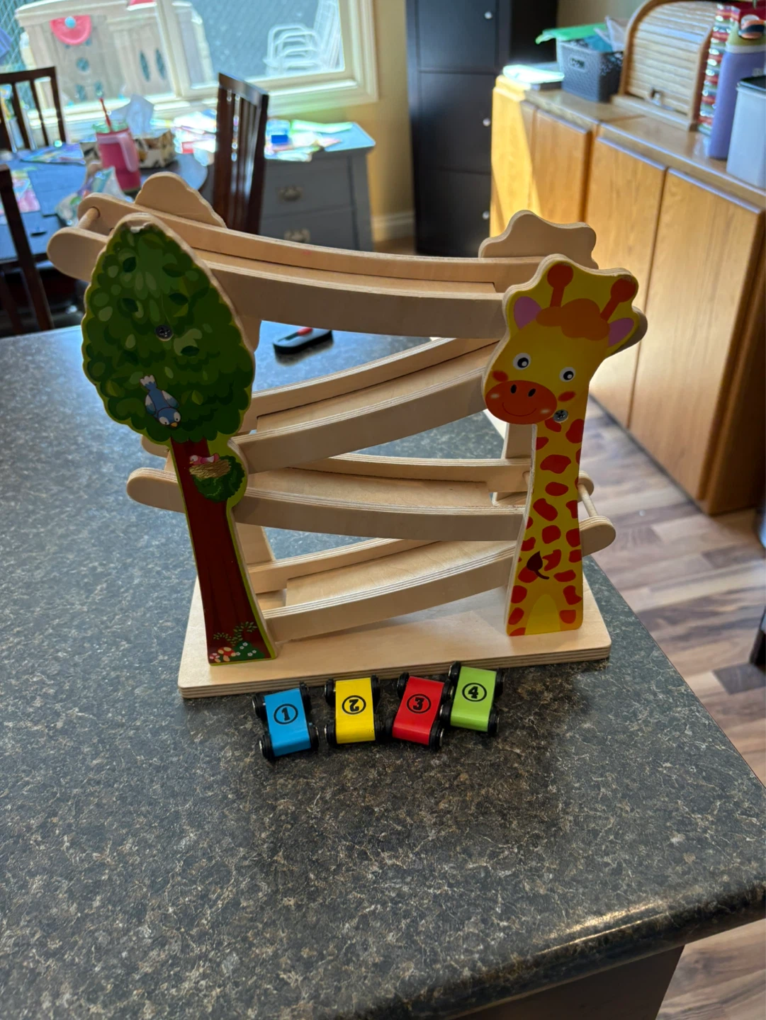 Wooden Car Racer with 4 cars