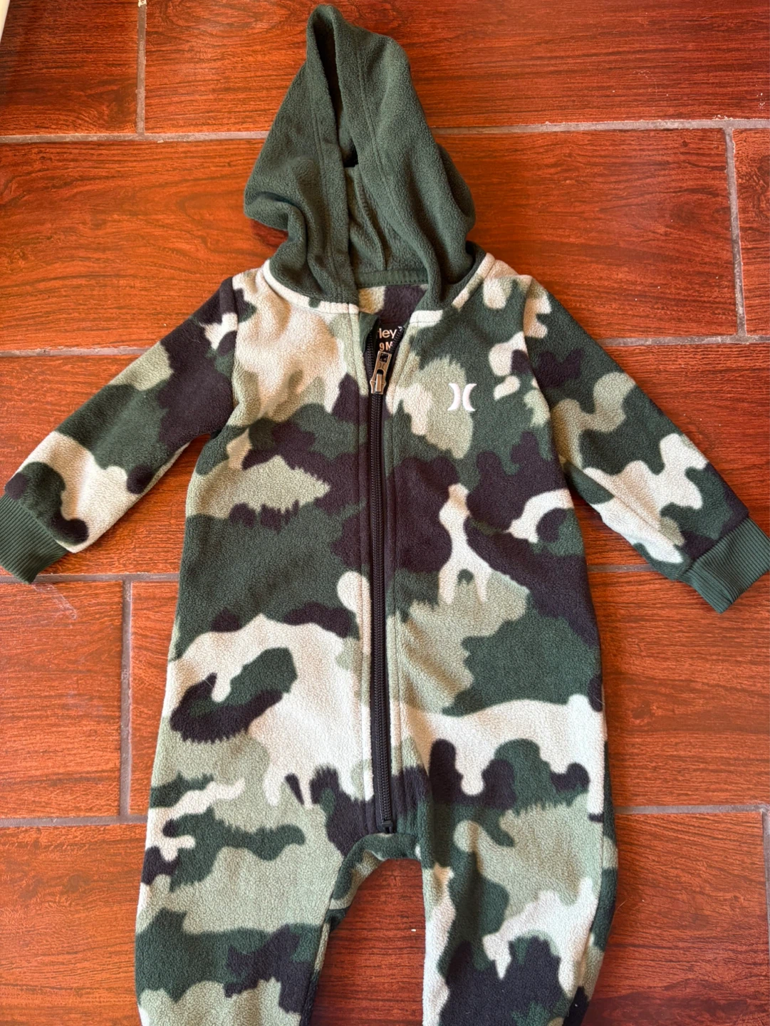 Hurley Camo Fleece Hooded Jumpsuit - Size 9M