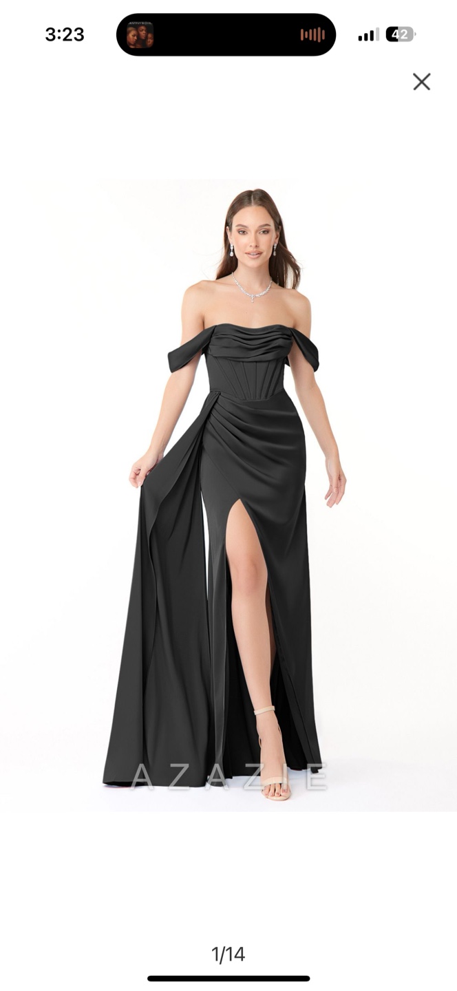 Azazie Black Off-the-Shoulder Corset Maxi Dress