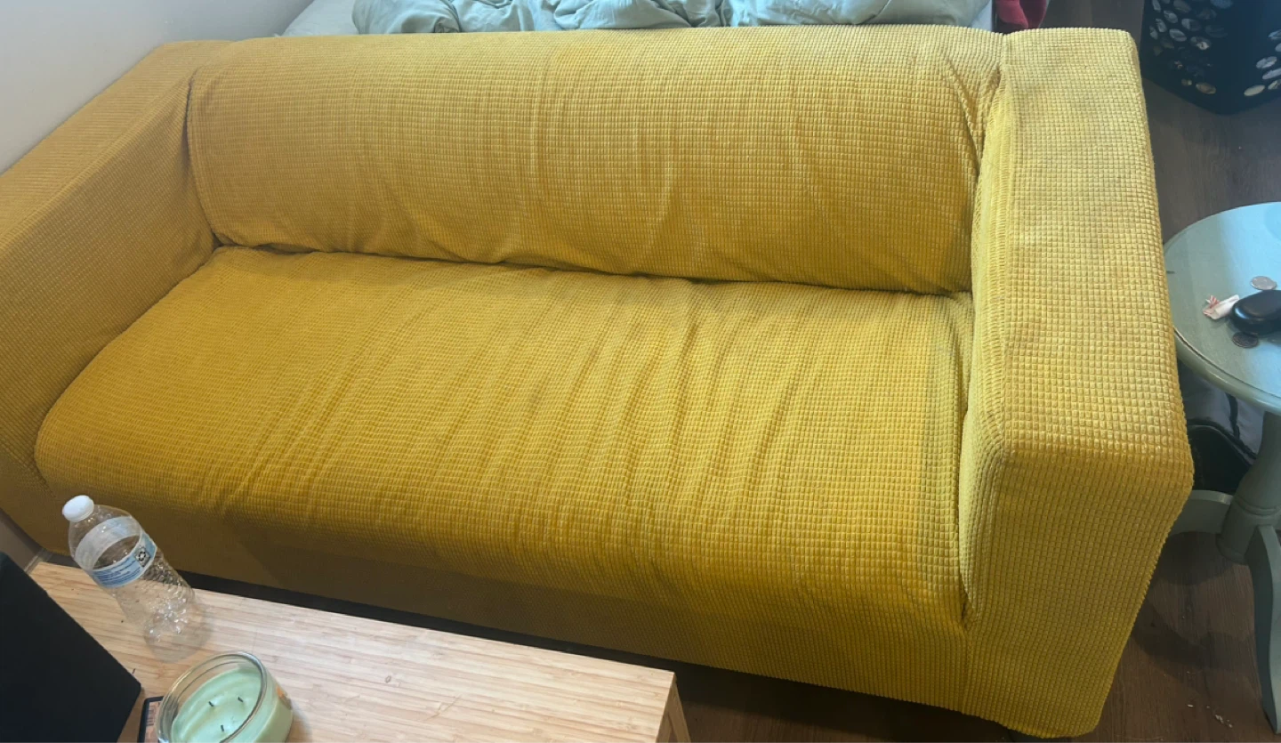 Yellow Corduroy Loveseat Sofa - photo 2