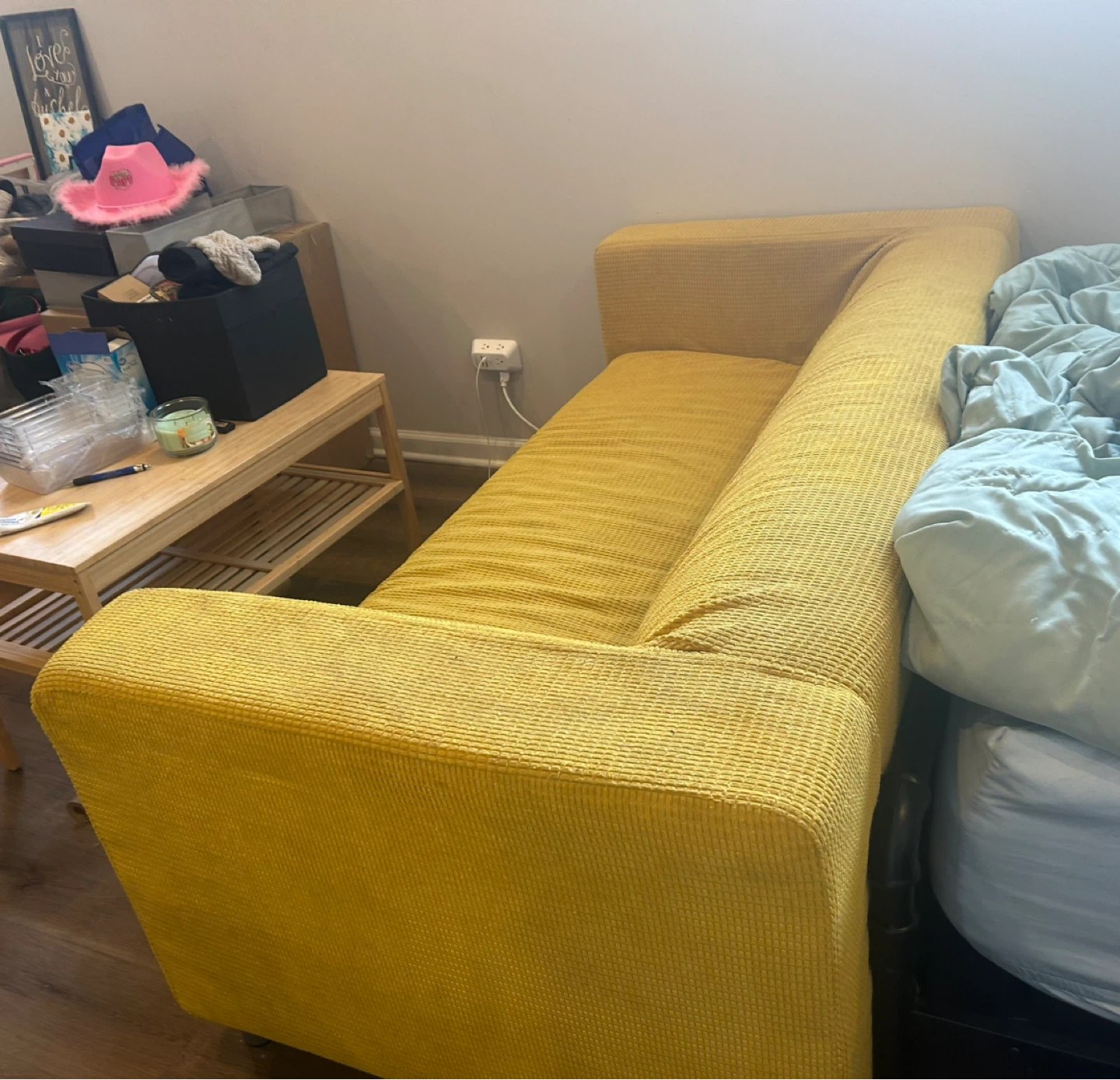 Yellow Corduroy Loveseat Sofa - photo 3