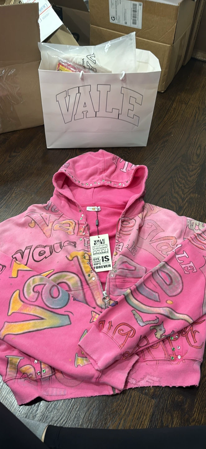 VALE "LOVE IS FOREVER" Graphic Zip-Up Hoodie - Pink - Size S