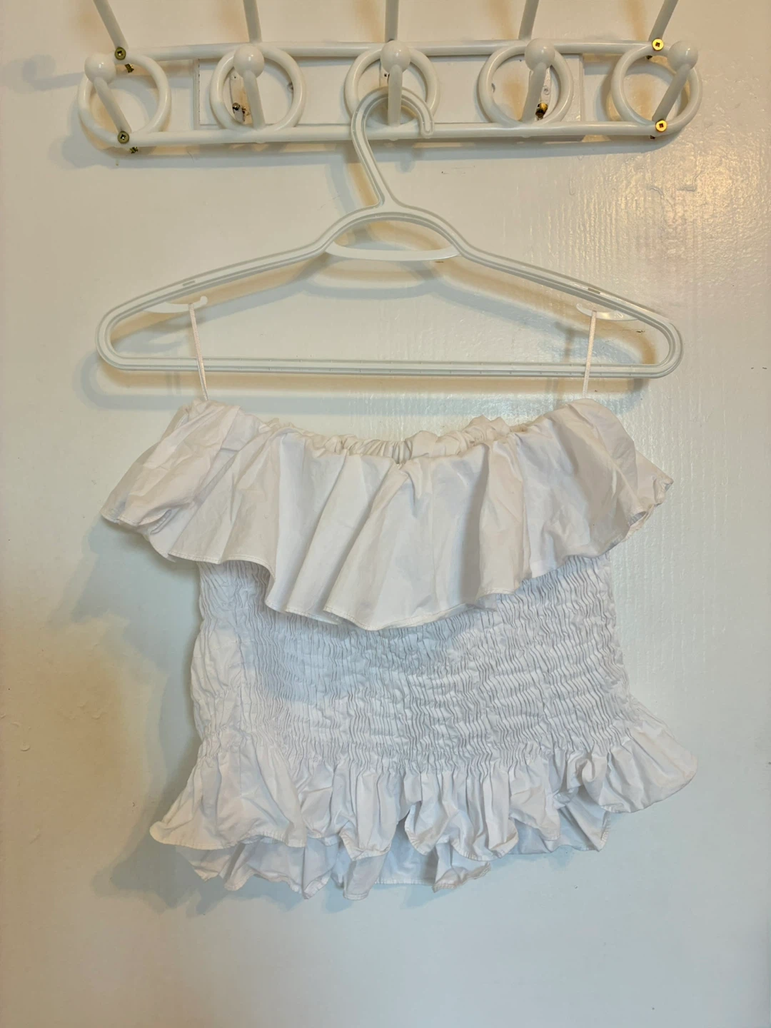 Zara White Smocked Off-the-Shoulder Ruffle Top - photo 2