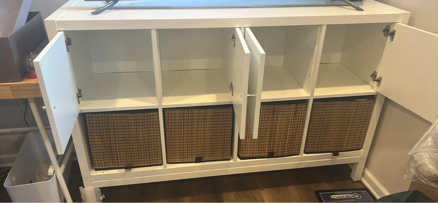 Tv Stand/White Storage Cabinet with 4 Shelves & 4 Baskets - photo 2