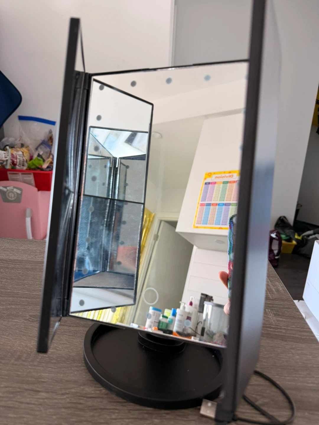 Black Folding Vanity Mirror with LED Lights - photo 2