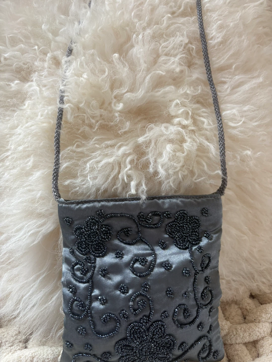 Grey Beaded Small  Purse - Gloria Vanderbilt